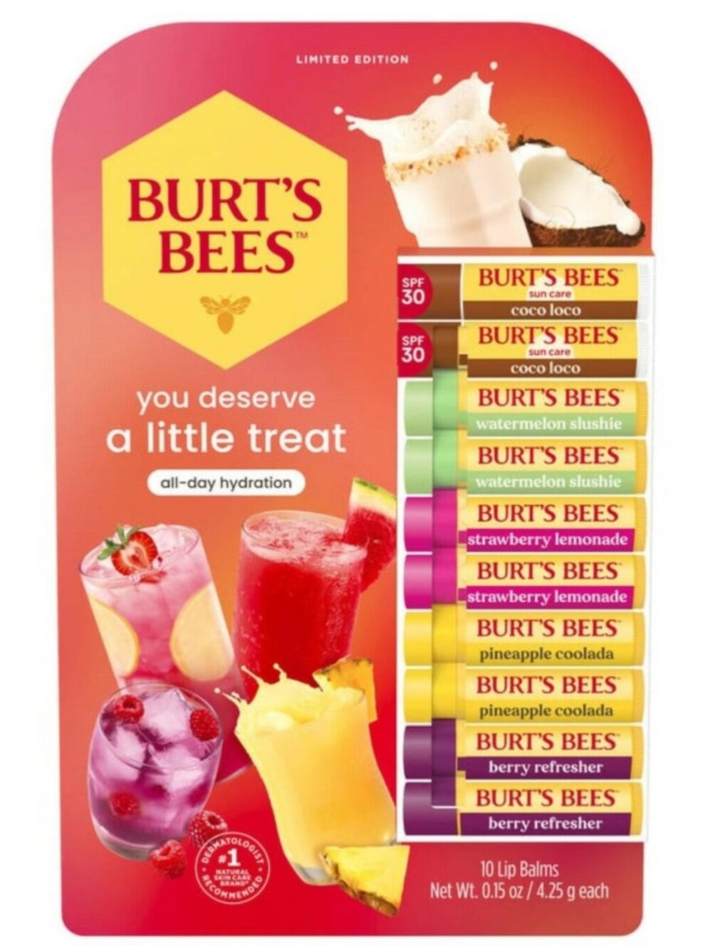 Burt's Bees Limited Edition Drink & Fruit Inspired • 10 Lip Balm Set • New